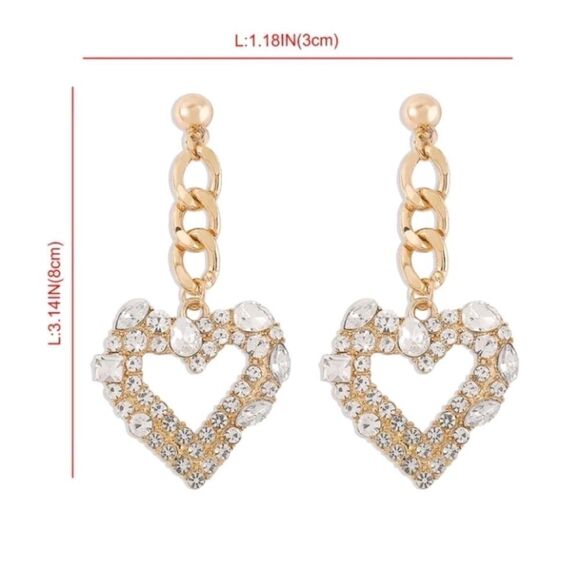 GoldĀ ChaināRhinestoneāHeartāDropāEarrings - Picture 5 of 5
